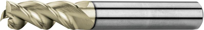 End mills long with corner radius, 1 tooth cut over centre, 44°-46°, type W, plain shank, coating ZrN