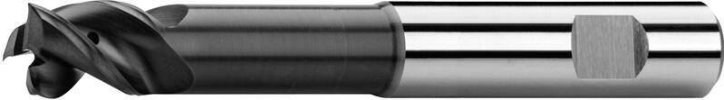 End mills long with coolant holes, 1 tooth cut over centre, 44°-46°, type W, Weldon shank, coating ta-C