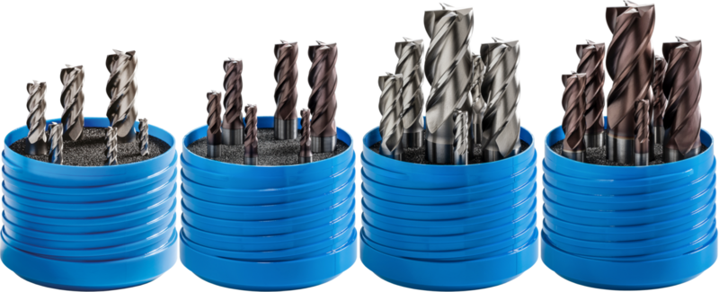 Set of end mills short, 2 teeth cut to centre, 40°, type N, Weldon shank