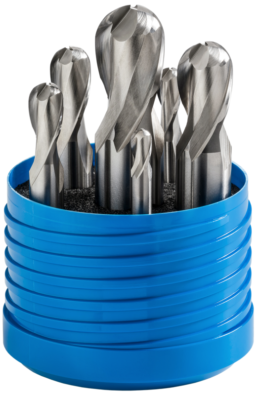 Set of ballnose end mills, 2-fluted