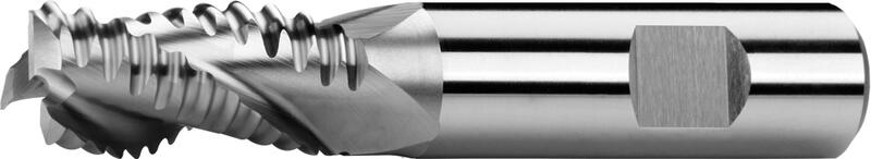 End mills short for Aluminium roughing, 1 tooth cut over centre, 35°,  type WR, Weldon shank