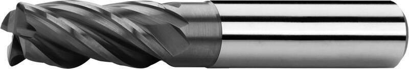 End mills long with corner radius, 2 teeth cut to centre, 35°-38°, type N, plain shank, coating AlCrN