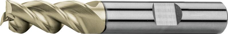 End mills long with corner radius, 1 tooth cut over centre, 44°-46°, type W, Weldon shank, coating ZrN