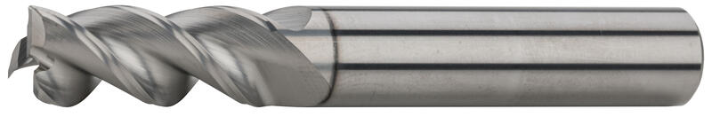 End mills long with corner radius, 1 tooth cut over centre, 44°-46°, type W, plain shank, coating CrN