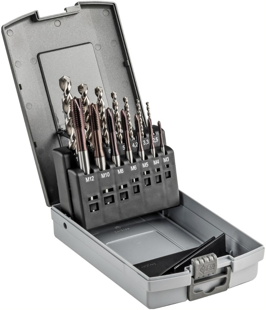 Jeu de taraudage machine, Universel, revêtement TiCN + Forets DIN338