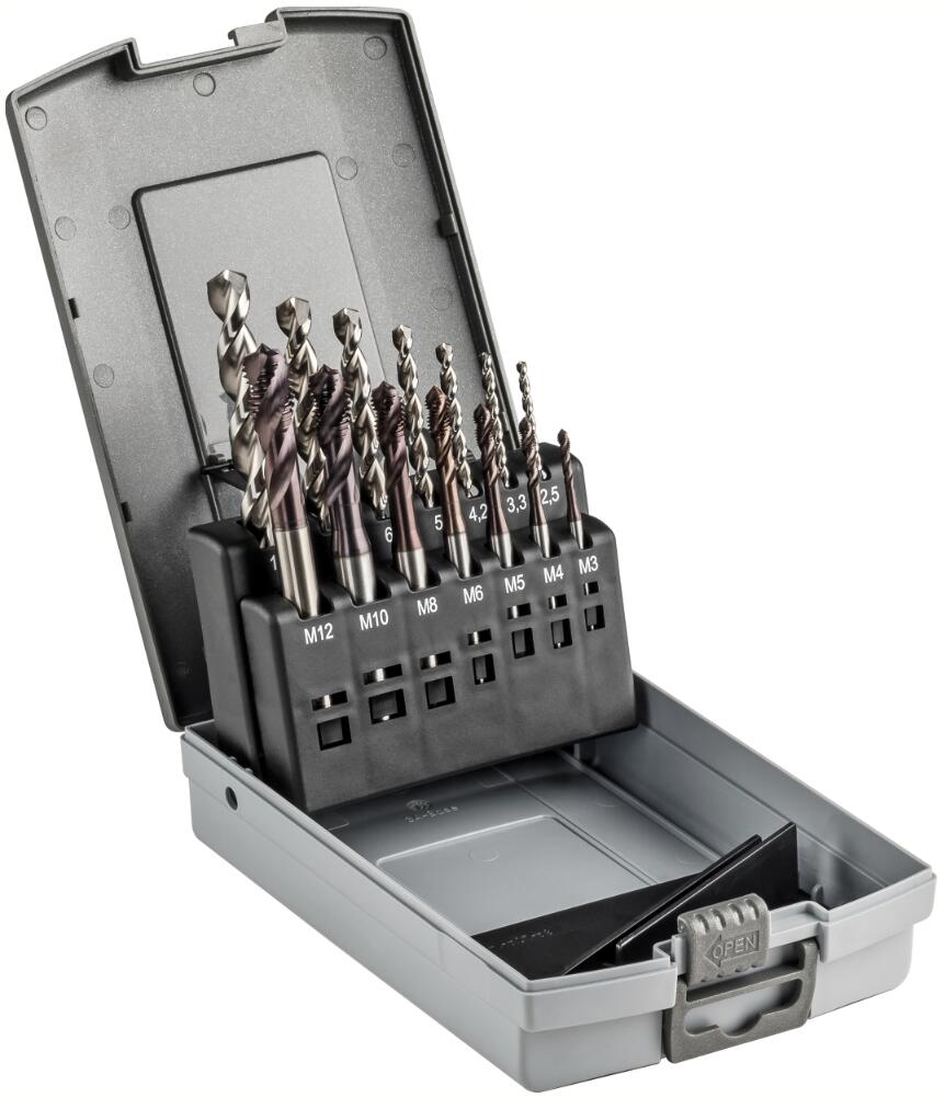 Jeu de taraudage machine, Universel, λ 40°, revêtement TiCN + Forets DIN338