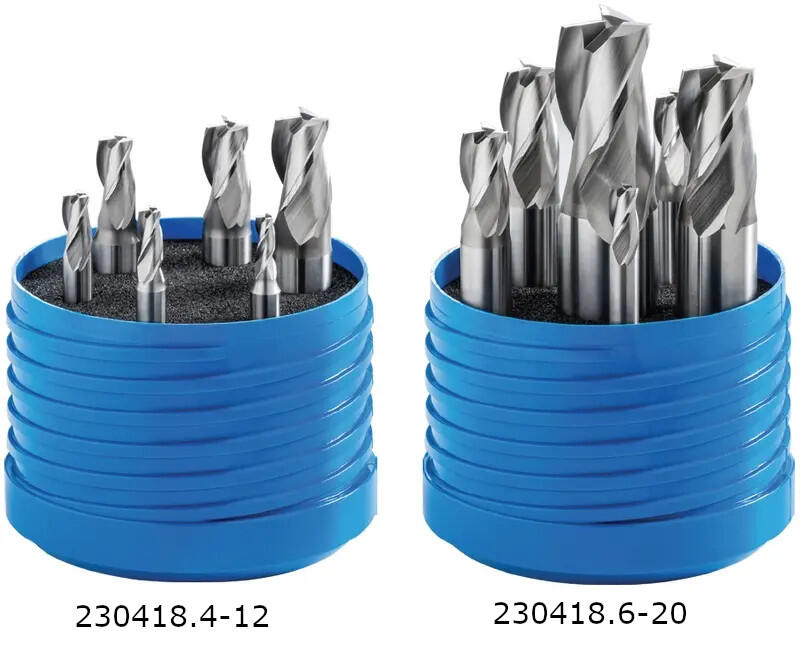 Set of end mills, short, 3-fluted, λ 30°, type N, weldon shank