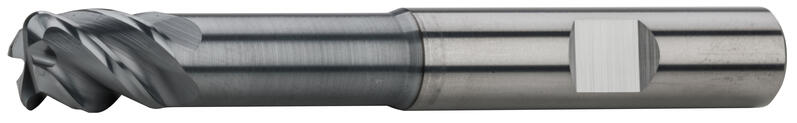 End mills long with corner radius, 44°-45°, type N, Weldon shank, coating AlCrN