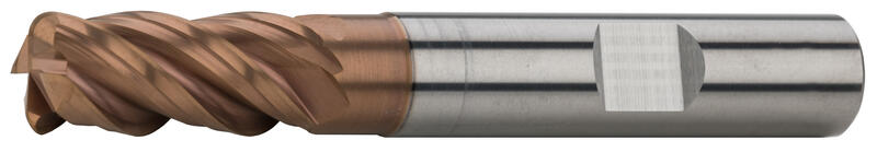 End mills long with corner radius, 2 teeth cut to centre, 40°-42°, type N, Weldon shank, coating AlCr