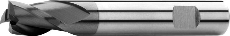 End mills short, 1 tooth cut over centre, 30°, type N, Weldon shank, coating AlTiN