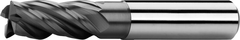 End mills long, 2 teeth cut to centre, 35°-38°, type N, plain shank, coating AlCrN