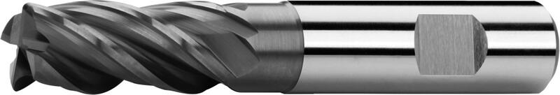 End mills long with corner radius, 2 teeth cut to centre, 35°-38°, type N, Weldon shank, coating AlCrN